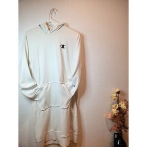 Champion Hoodie Dress Women M Cream Reverse‑Weave Athleisure Mini Sweatshirt‎